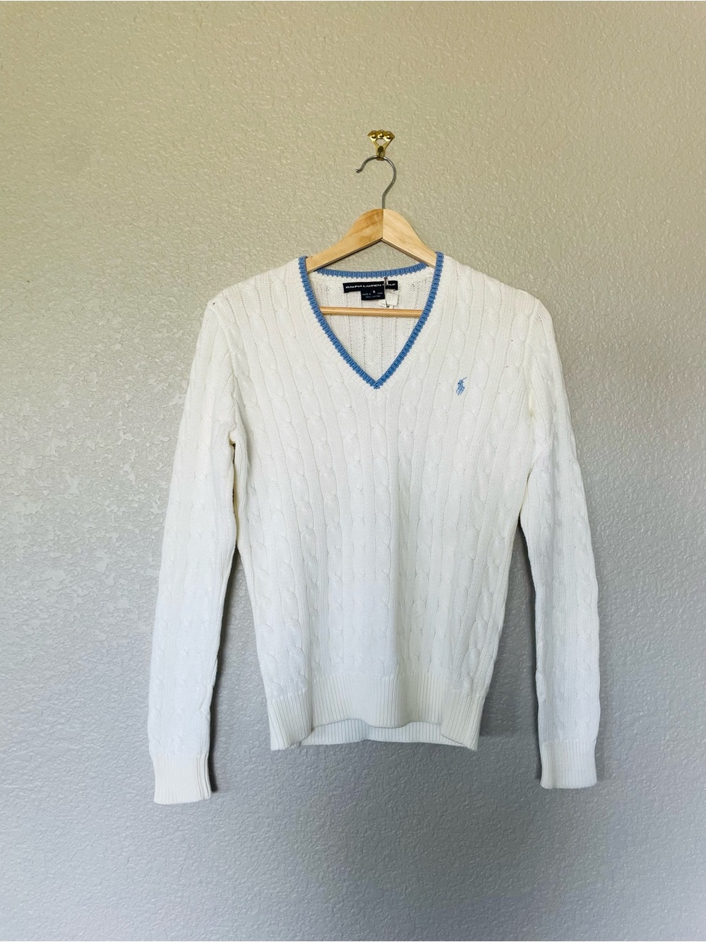 Ralph Lauren Golf White Preppy Cable Knit Sweater